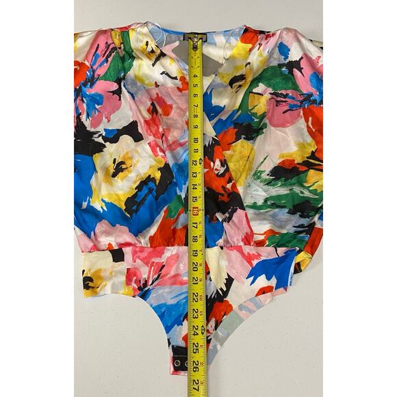 NWT Zara Multicolor Faux Wrap V-Neck Long Sleeve Bodysuit Size Large - Picture 10 of 10